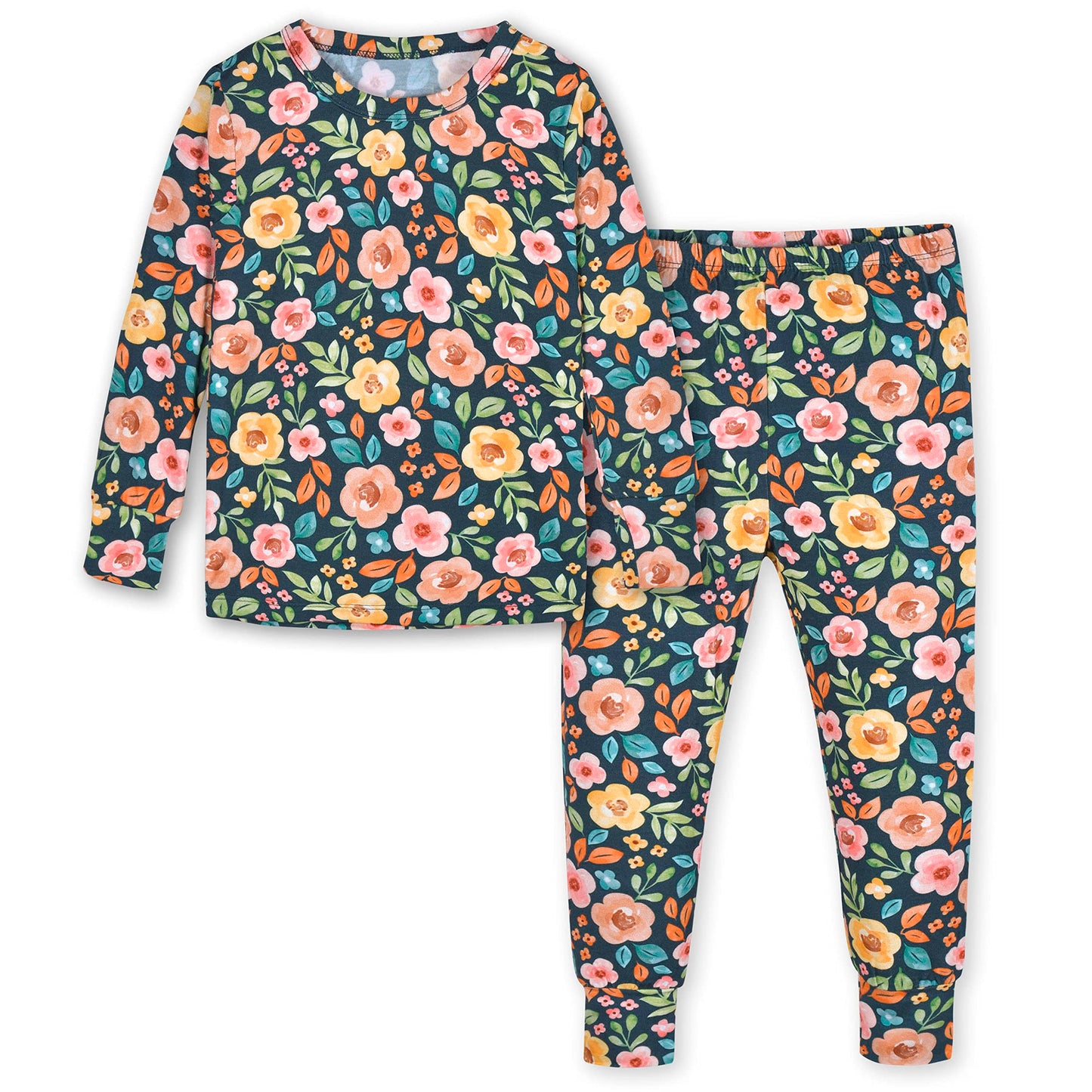 Gerber Unisex Baby Toddler Buttery Soft 2-Piece Snug Fit Pajamas With Viscose Made From Eucalyptus, Midnight Floral, 18 Months