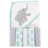 Luvable Friends Unisex Baby Hooded Towel With Five Washcloths, Cotton,Polyester,Ikat Elephant, One Size