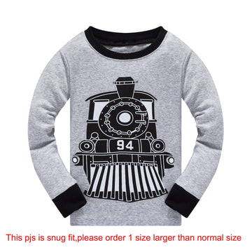 Boys Pajamas Train 100% Cotton Pjs Toddler 2 Piece Long Sleeve Sleepwear Kids Clothes Set 7T
