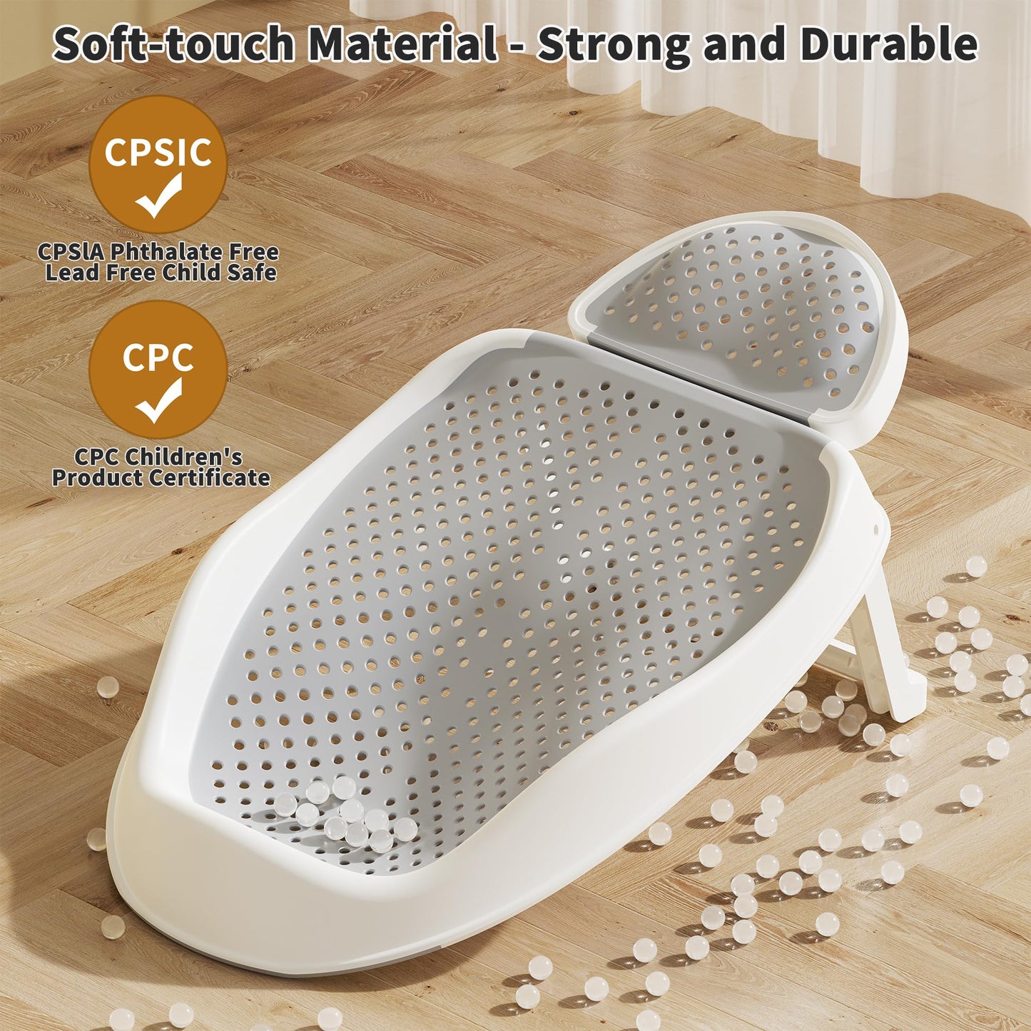 Glotika Baby Bathtub Support For Babies 0-6 Months, Foldable Portable Infant Bathtub, Ergonomic Mesh Baby Bath Tub, Grey