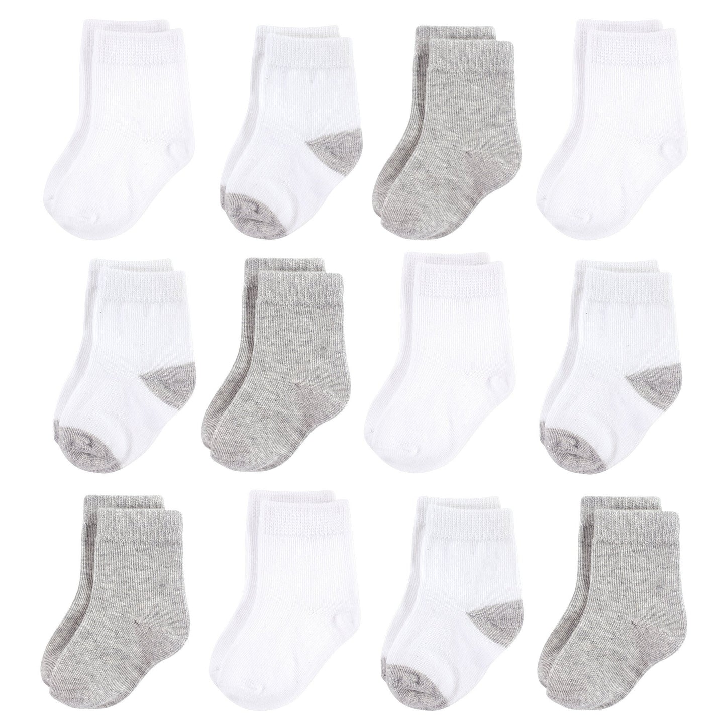 Hudson Baby Unisex Cotton Rich Newborn And Terry Socks, White Gray, 0-6 Months
