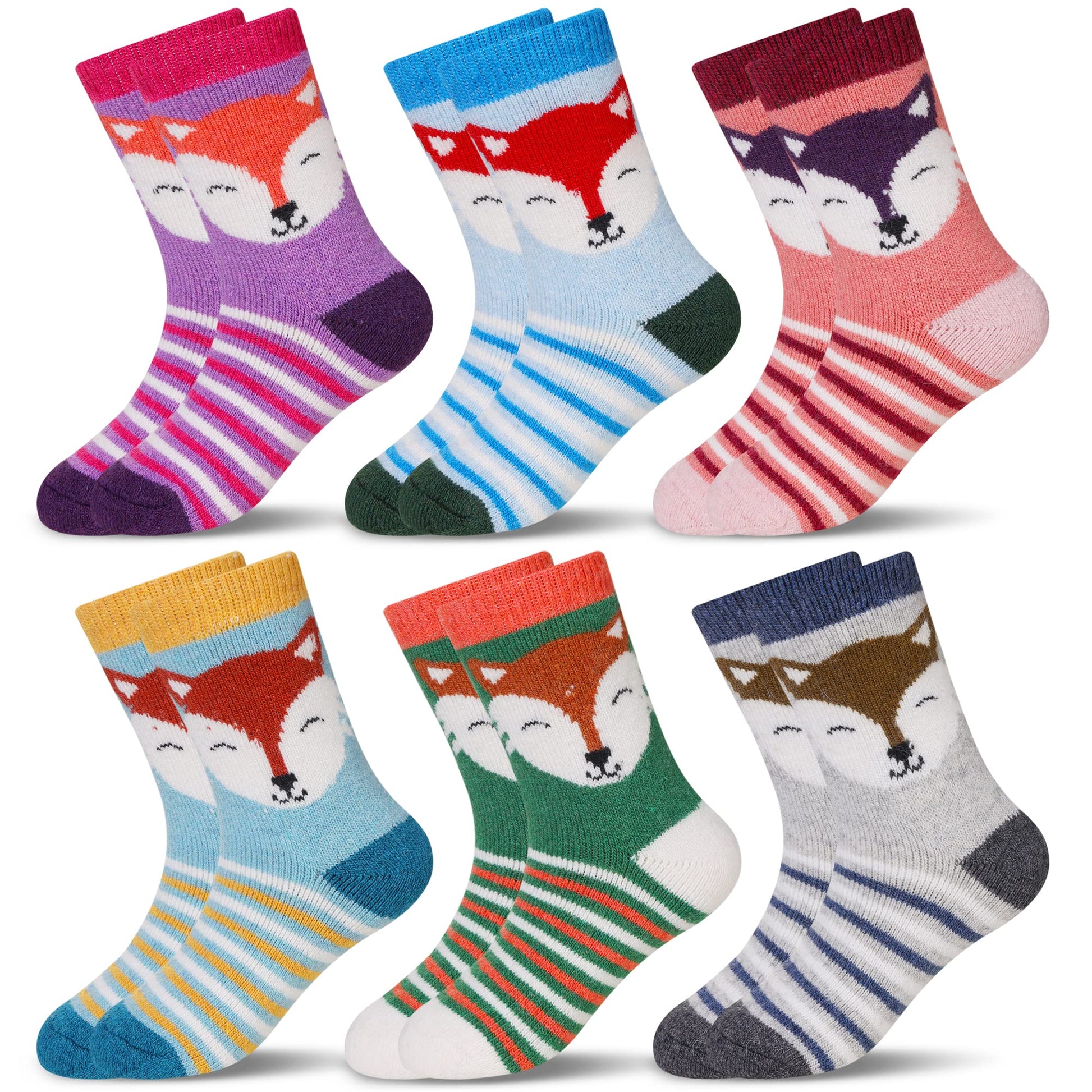 Eocom 6 Pairs Children'S Winter Warm Wool Animal Crew Socks Kids Boys Girls Socks(4-7 Years, Fox)