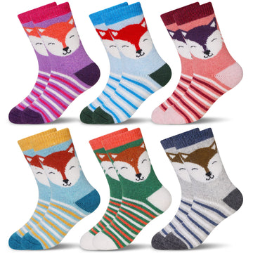 Eocom 6 Pairs Children'S Winter Warm Wool Animal Crew Socks Kids Boys Girls Socks(4-7 Years, Fox)