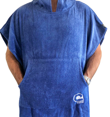Kids Swimming Robe Surf Beach Poncho In 100% Cotton Hooded Towel W Adjustable Sleeves (Blue, Child)
