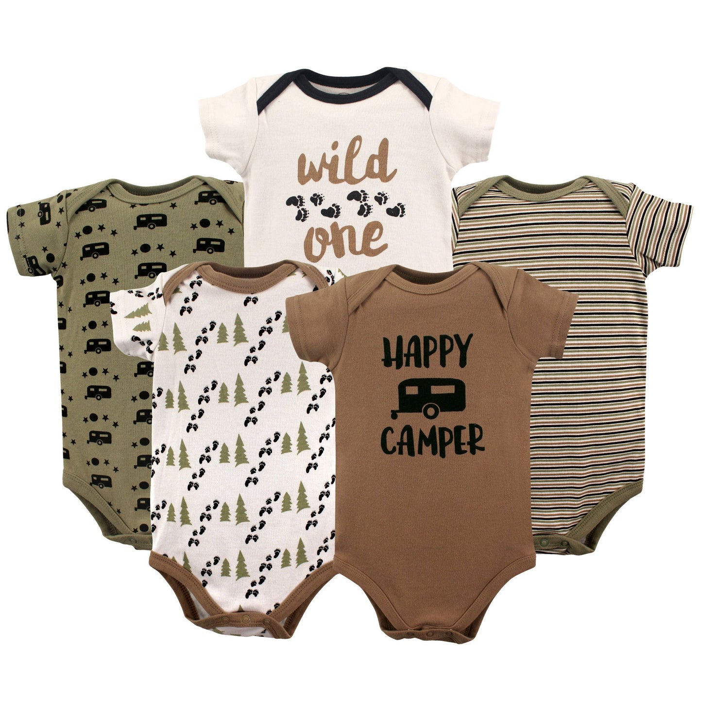 Luvable Friends Unisex Baby Cotton Bodysuits, Happy Camper, 0-3 Months