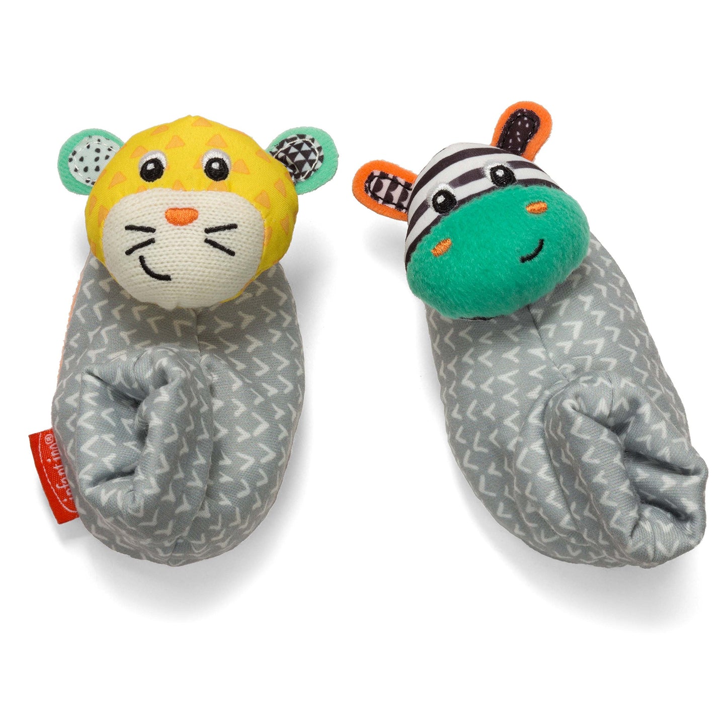 Infantino Foot Rattles, Zebra & Cheetah, Soft Baby Sock Rattles - Encourages Hand-Eye Coordination, Discovery Toy - Machine Wash