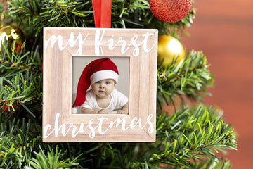 Pearhead Babys First Christmas Wooden Picture Frame Ornament, Newborn Milestone Keepsake Photo, Holiday Gift For New And Expecti