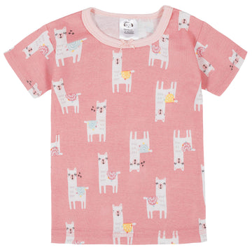 Gerberbaby Girlstoddler Snug Fit 4-Piece Pajama Setlittle Llama Pink5T