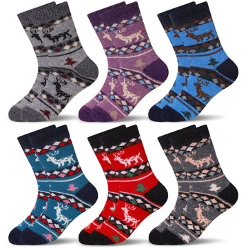 Eocom 6 Pairs Children'S Winter Warm Wool Animal Crew Socks Kids Boys Girls Socks (6 Pairs Christmas Deer, 1-3 Years)
