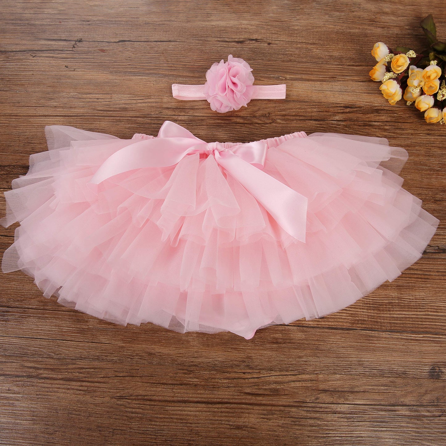 Baby Girls Tutu Skirt Headband Set Toddler Ruffle Tulle Diaper Covers 6-24 Month Pink