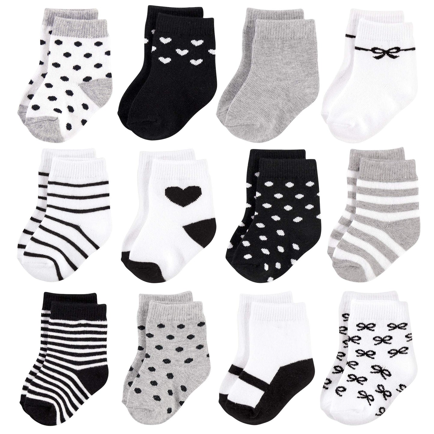 Hudson Baby Unisex Cotton Rich Newborn And Terry Socks, Girls Gray Black, 12-24 Months