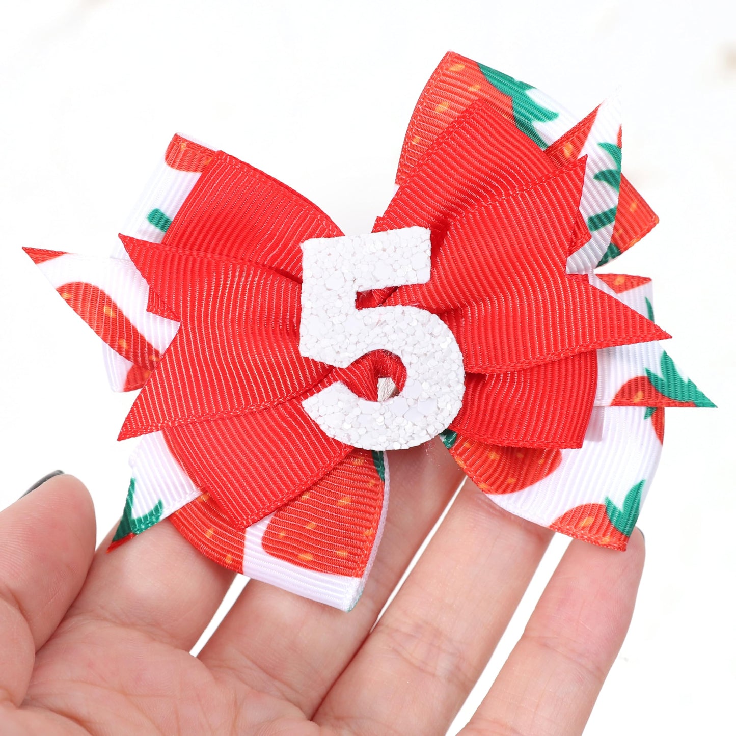 Strawberry Bow Hair Clips - Girls 5Th Birthday Party Decoration, Berry Sweet 5Th Birthday Bow Hair Clips, Sweet Girls Red Bow Ha