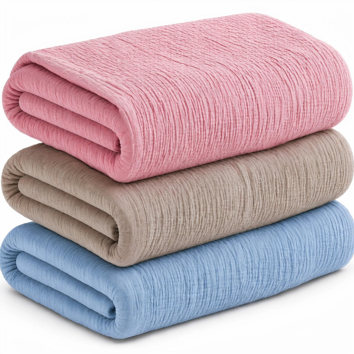 Varniya Lifestyles | 100% Organic Crinkled Muslin Cotton Baby Swaddle UltraSoft, Hypoallergenic | 120100 cm | Salmon,Taupe,Bl