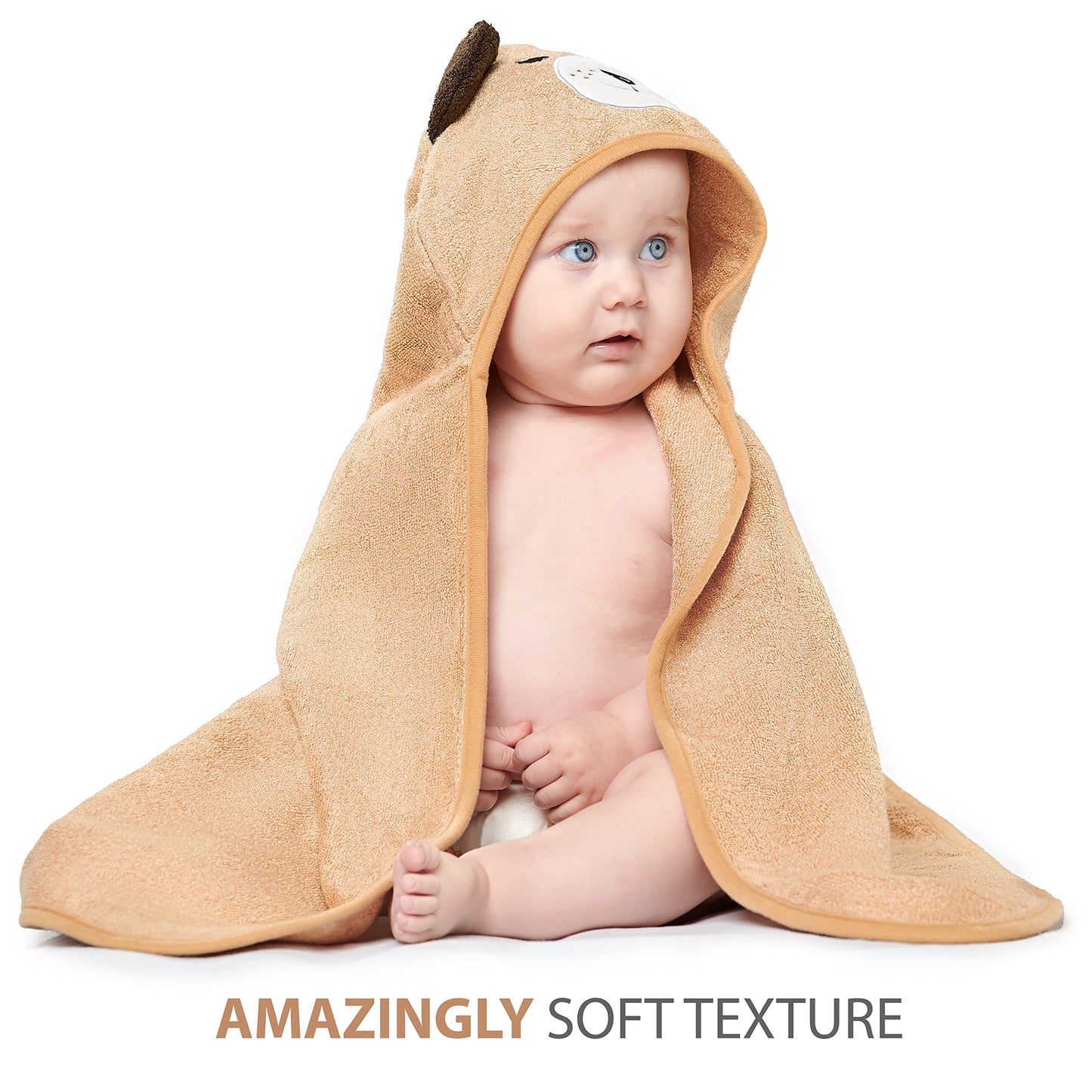Miniboo Premium Hooded Towel With Unique Dog Design - Extra Soft And Absorbent Rayon From Bamboo Towels For Newborn, Infant, And