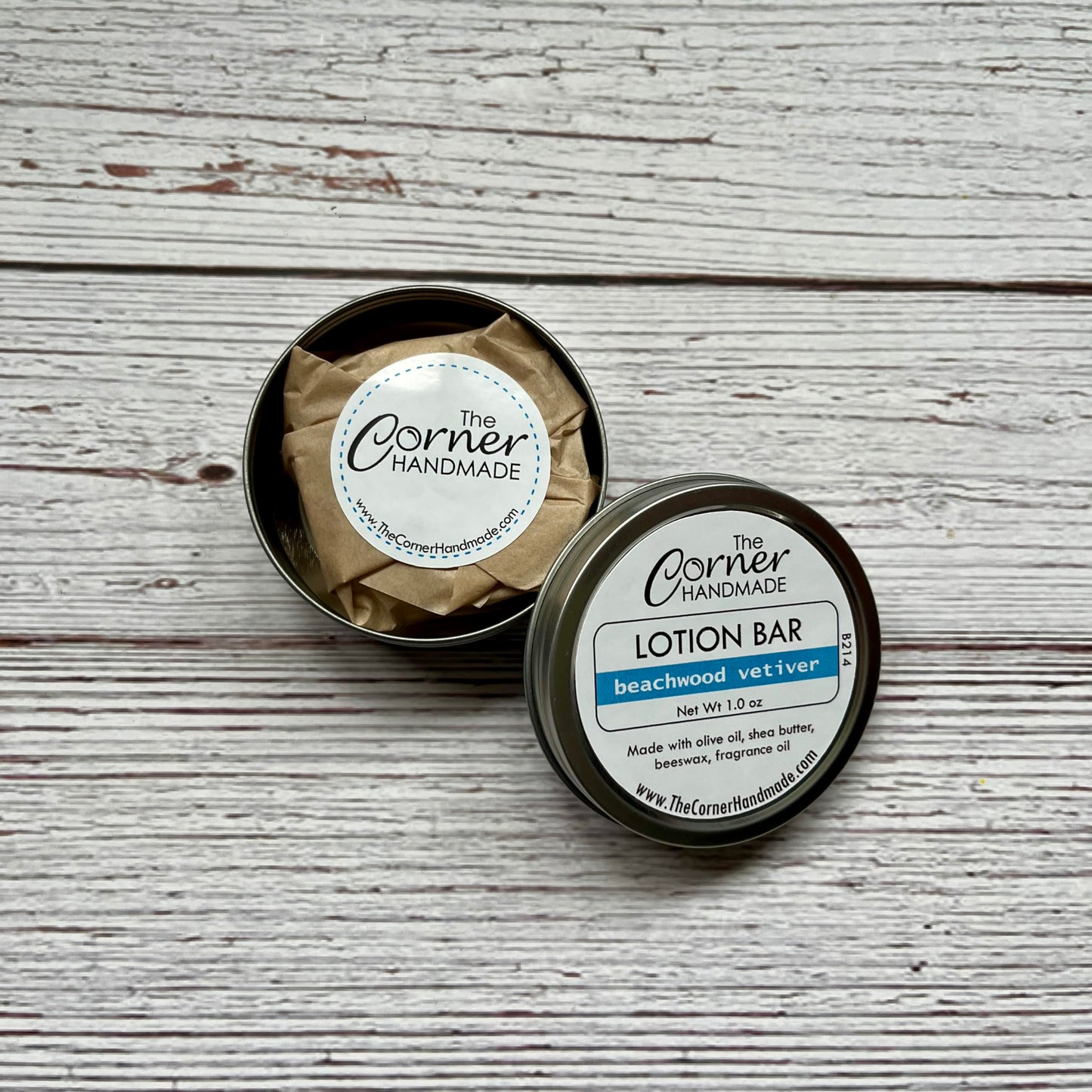 The Corner Handmade Lotion Bar Moisturizer With Beeswax And Shea Butter For Dry Skin, 1 Ounce (Beachwood Vetiver)