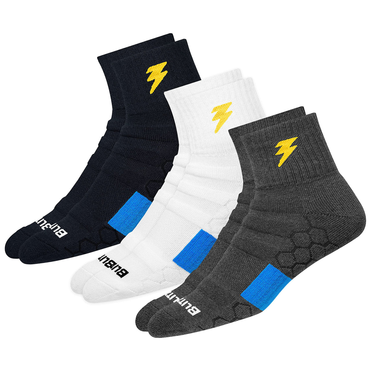 Blitzsox HiTech Performance Sports Socks For Men (Badminton, Running, Gym & Indoor Training), Pack Of 3 (Size Uk 711, MultiCo