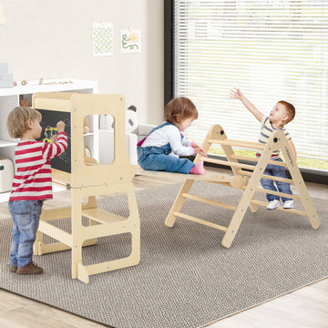 Olakids Climbing Toys For Toddlers, 8 In 1 Foldable Wood Pikler Montessori Jungle Gym With Toddler Tower Angle Adjustable Ladder