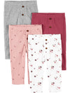 Simple Joys By Carter'S Baby Girls' 4-Pack Pant, Grey/Pink/Plum/White Flowers, Newborn
