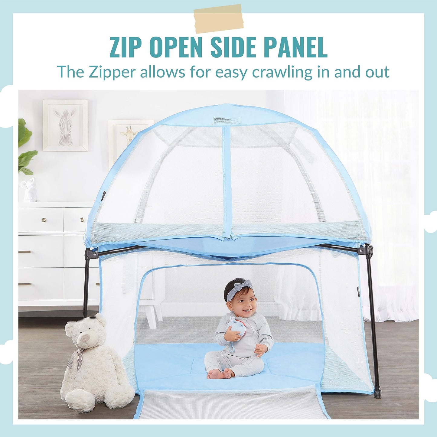 Dream On Me Ziggy Square Playpen With Canopy | Baby Playpen | Portable And Lightweight | Playpen For Babies And Toddler | Blue
