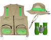 Eagle Eye Explorer Multi-Piece Set Cargo Vest With Reflective Safety Straps, 1 8X21 Magnification Binoculars And Safari Hat For