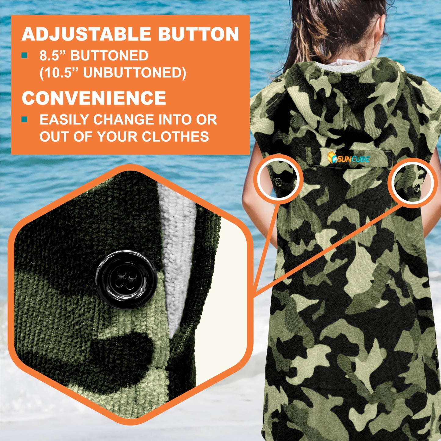 Sun Cube Kids Changing Robe Surf Poncho, Kids Beach Towels, Hooded Towel For Toddler Bath Pool, Microfiber Quick Dry Wearable To