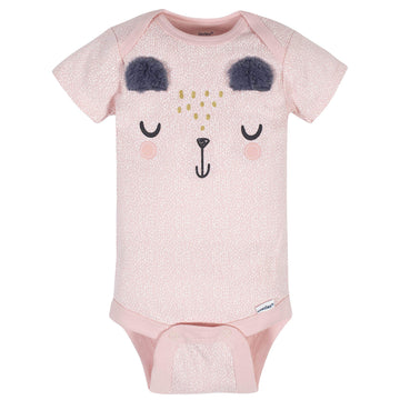 Gerber Baby Girl'S 8-Pack Short Sleeve Onesies Bodysuits, Bear Pink, Newborn