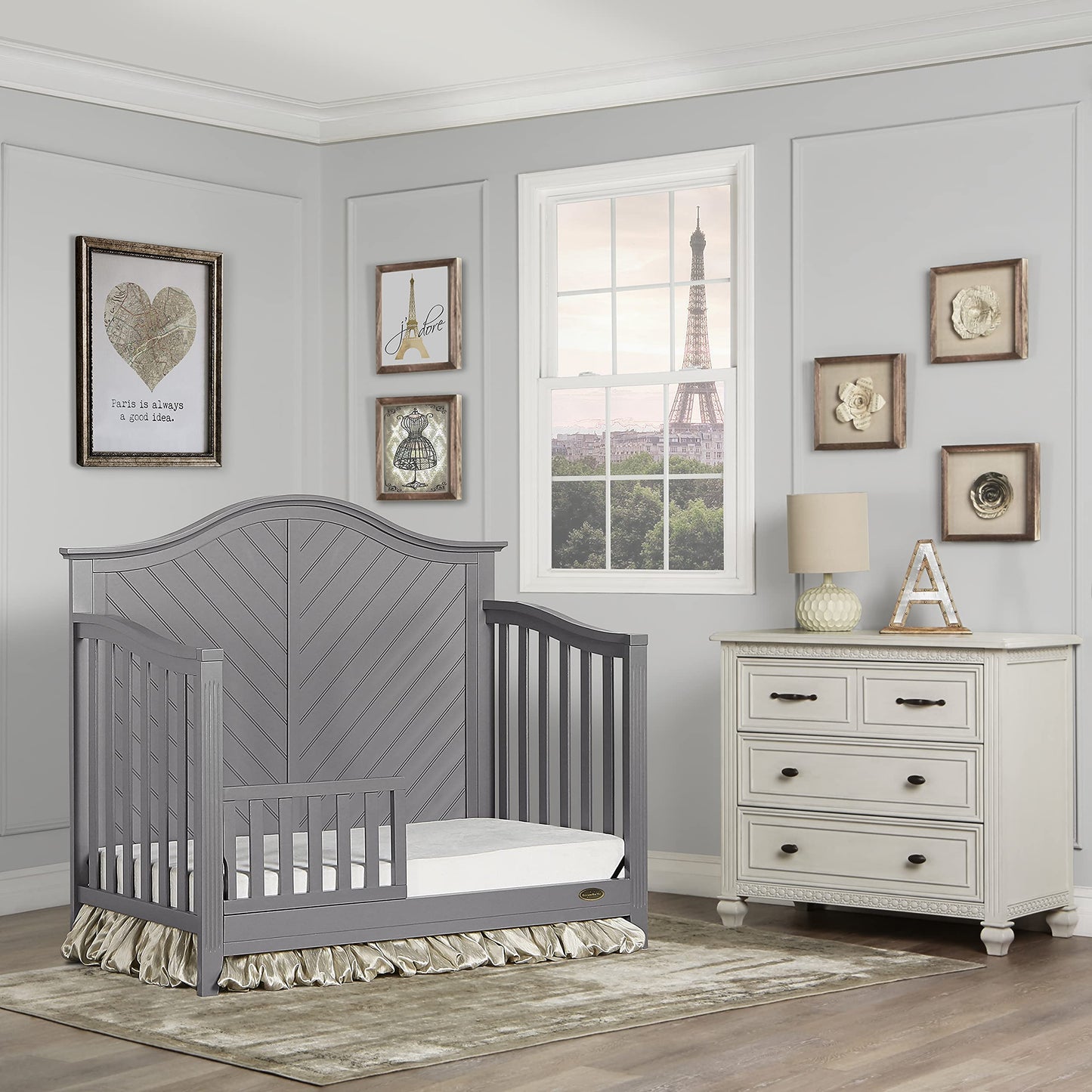 Dream On Me Ella 5-In-1 Full Size Convertible Crib In Storm Grey, Greenguard Gold Certified