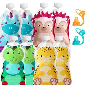 Choomee Reusable Baby Food Storage Pouches, 5 Oz + Softsip Pouch Tops Ideal For Baby Food, Smoothies And Purees Secure Double