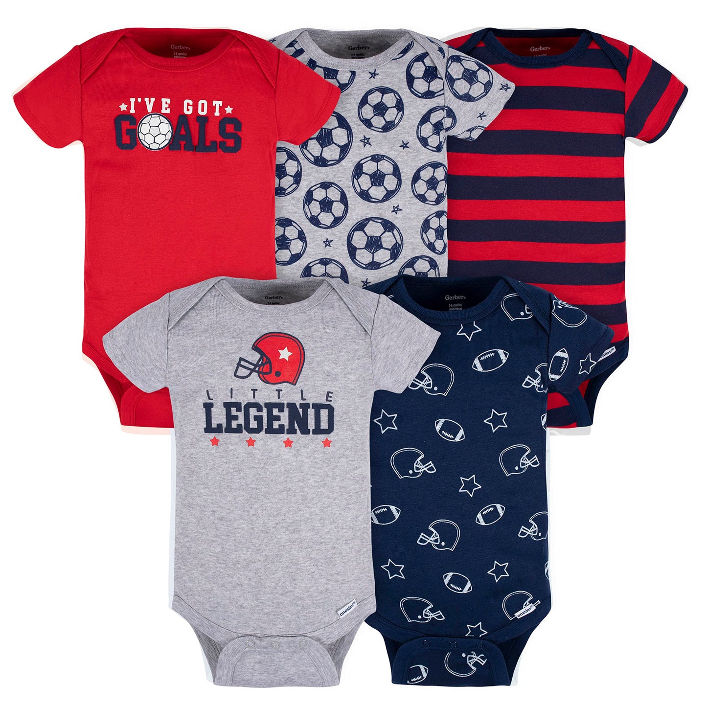 Gerber Baby Boys 5-Pack Short Sleeve Variety Onesies Bodysuits Sports Blue Newborn