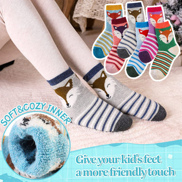 Eocom 6 Pairs Children'S Winter Warm Wool Animal Crew Socks Kids Boys Girls Socks(4-7 Years, Fox)