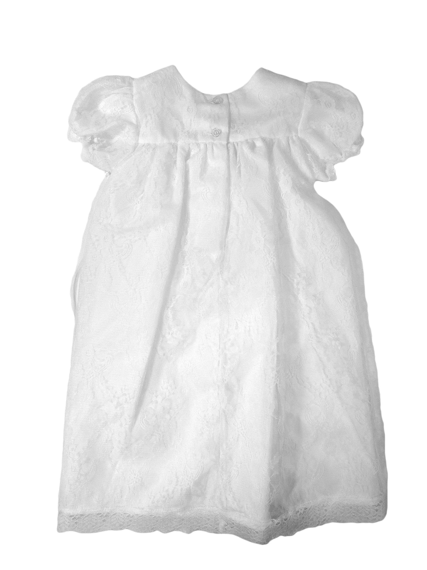 Christening Day Girls' White All-Over Lace Christening Gown With Bonnet 6M