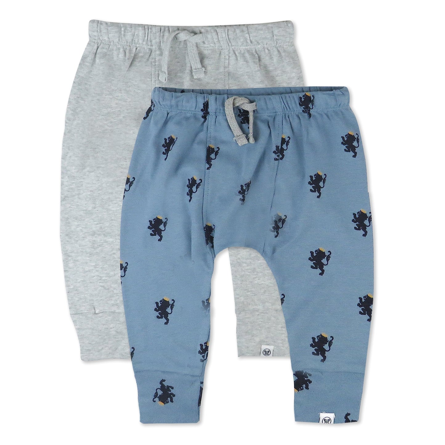 Multipack Honest Pants Joggers Pull on 100% Organic Cotton for Infant Baby and Toddler, Boys, Girls, Unisex, Blue Lion Crest, 0