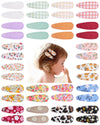 Doboi 40 Pcs Floral Print Snap Hairpins, Hair Bows Clips, And Barrettes For Girls - Non-Slip Wrapped Flower Clips Hair Accessori