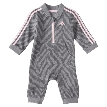 Adidas Baby Girls Long Sleeve Zip Front Printed French Terry Coveralls And Toddler Sleepers, Charcoal Grey Heather, 24 Months Us