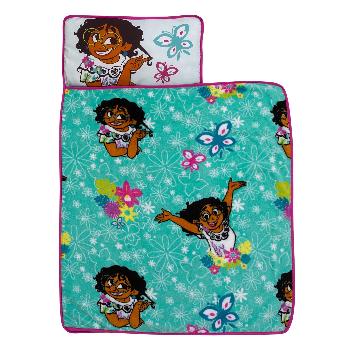 Disney Encanto Tropical Delight Turquoise, Pink, and Teal, Mirabel, Flowers, and Butterflies Toddler Nap Mat