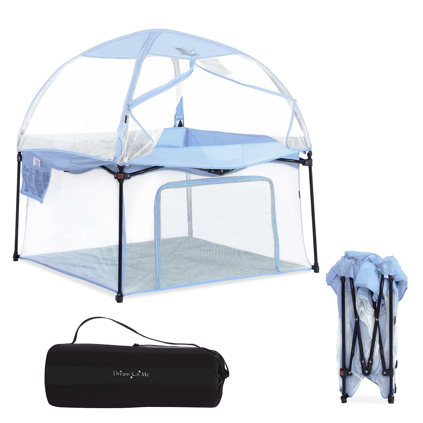 Dream On Me Ziggy Square Playpen With Canopy | Baby Playpen | Portable And Lightweight | Playpen For Babies And Toddler | Blue
