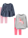 Simple Joys By Carter'S Girls' 4-Piece Playwear Set, Denim/Grey Unicorn/Light Pink/Pink, 12 Months