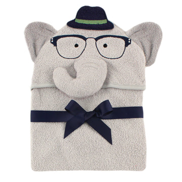 Hudson Baby Unisex Baby Cotton Animal Face Hooded Towel, Smart Elephant, One Size