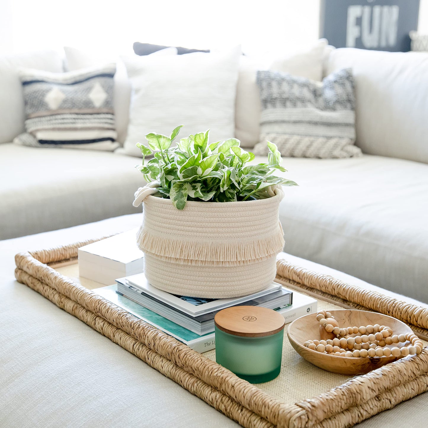 Naturalcozy 3-Piece Boho Decor Storage Basket Set - Cotton Rope Woven Baskets For Organizing! Small Baby Stuff, Shower, Gift Bas