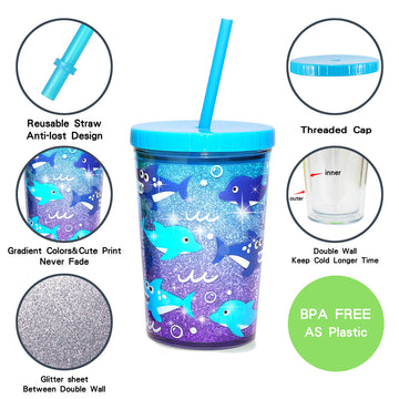 Home Tune 14Oz Kids Tumbler Water Drinking Cup 2 Pack - Bpa Free, Straw Lid Cup, Reusable, Lightweight, Spill-Proof Water Bottle