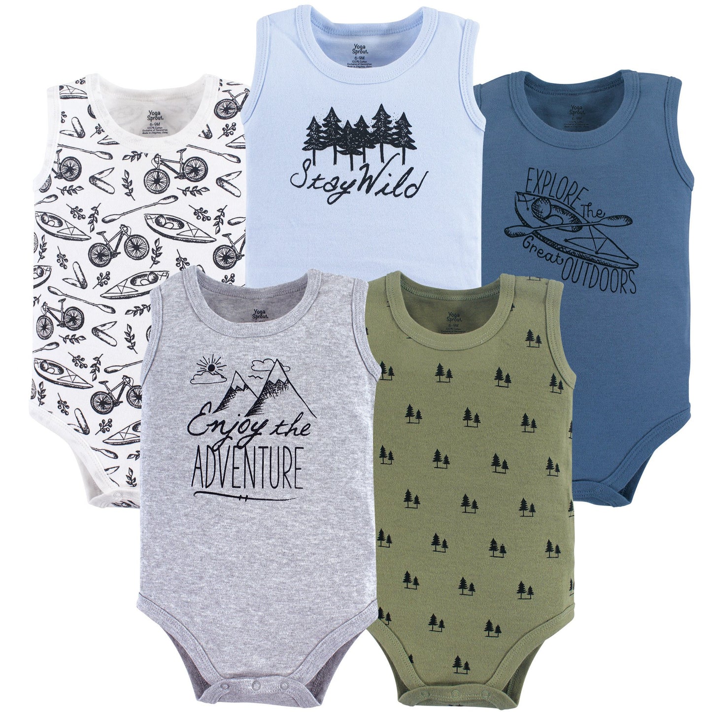 Yoga Sprout Cotton Bodysuit, 5 Pack, Adventure, 18-24 Months