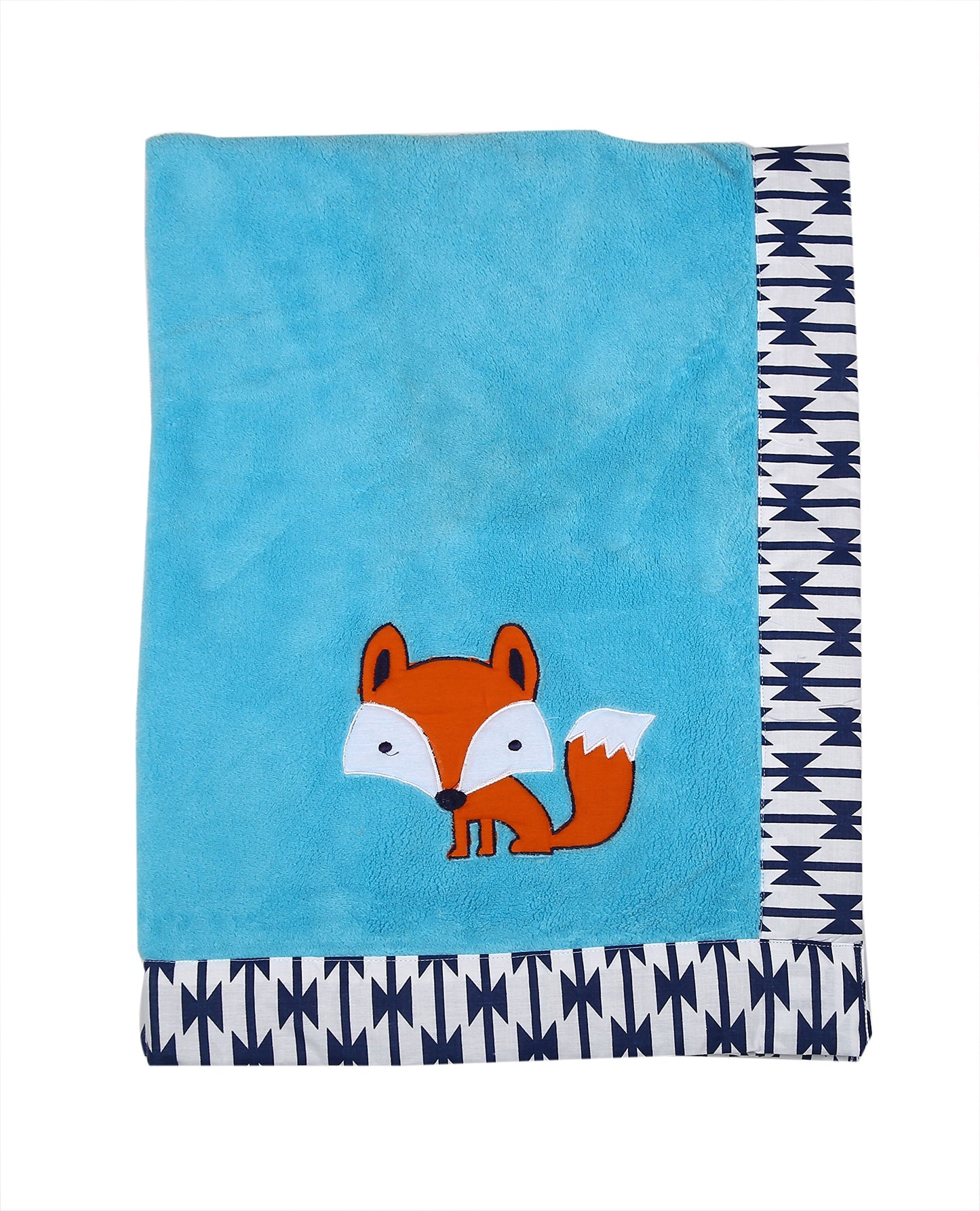 Bacati - Tribal/Aztec Plush Embroidered 30 x 40 inches Baby Blanket (Aqua/Orange/Navy Fox)