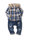 Renotemy 18 Months Boy Clothes 24 Month Boy Clothes Winter Toddler Boy Outfits 2T Flannel Plaid Hooded Sweatshirt Denim Pants Se
