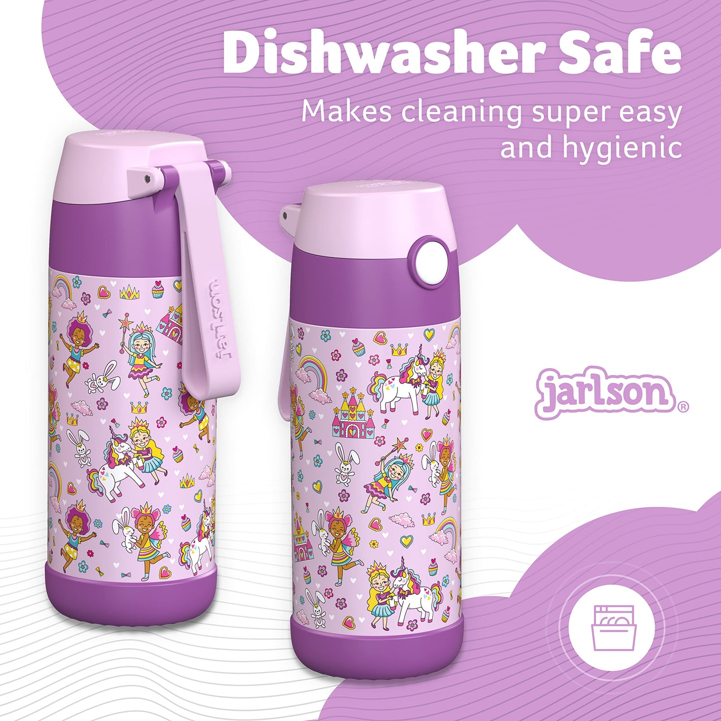 Jarlson Kids Water Bottle - Mali - Insulated Stainless Steel Water Bottle With Chug Lid - Thermos - Girls/Boys (Princess 'Mo