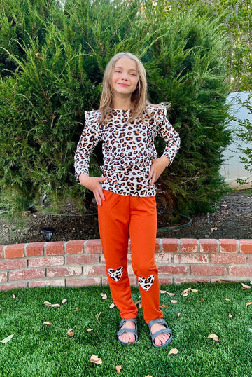 Retsugo Girls 2 Piece Outfits Toddler Baby Girl Leopard Sweatshirt Fall Clothes Long Sleeve Top And Brown Pants Kids Outfits Win