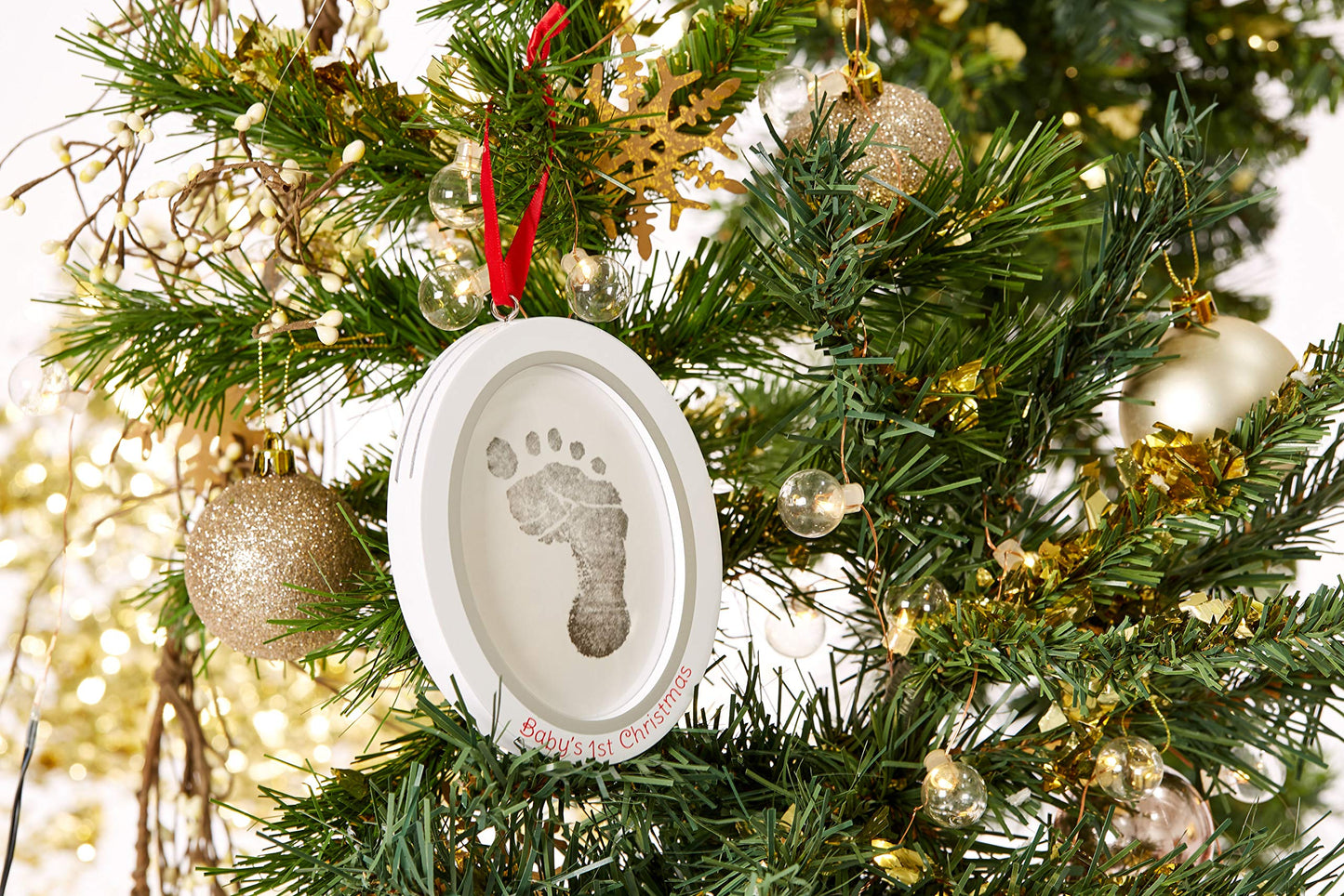 Pearhead Babyprints Double-Sided Christmas Photo Ornament With Clean Touch Ink Pad, Newborn Handprint Or Footprint Kit, 2 Sided
