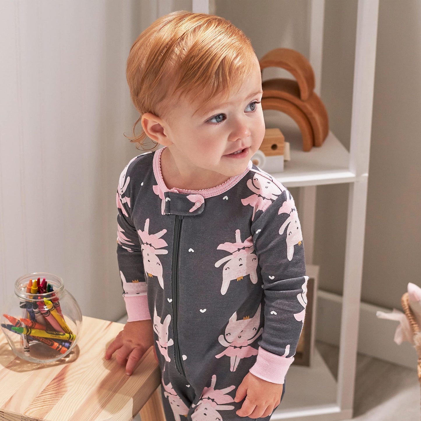 Gerber Baby Girls' 2-Pack Footed Pajamas, Purple Bunny, 6 Months