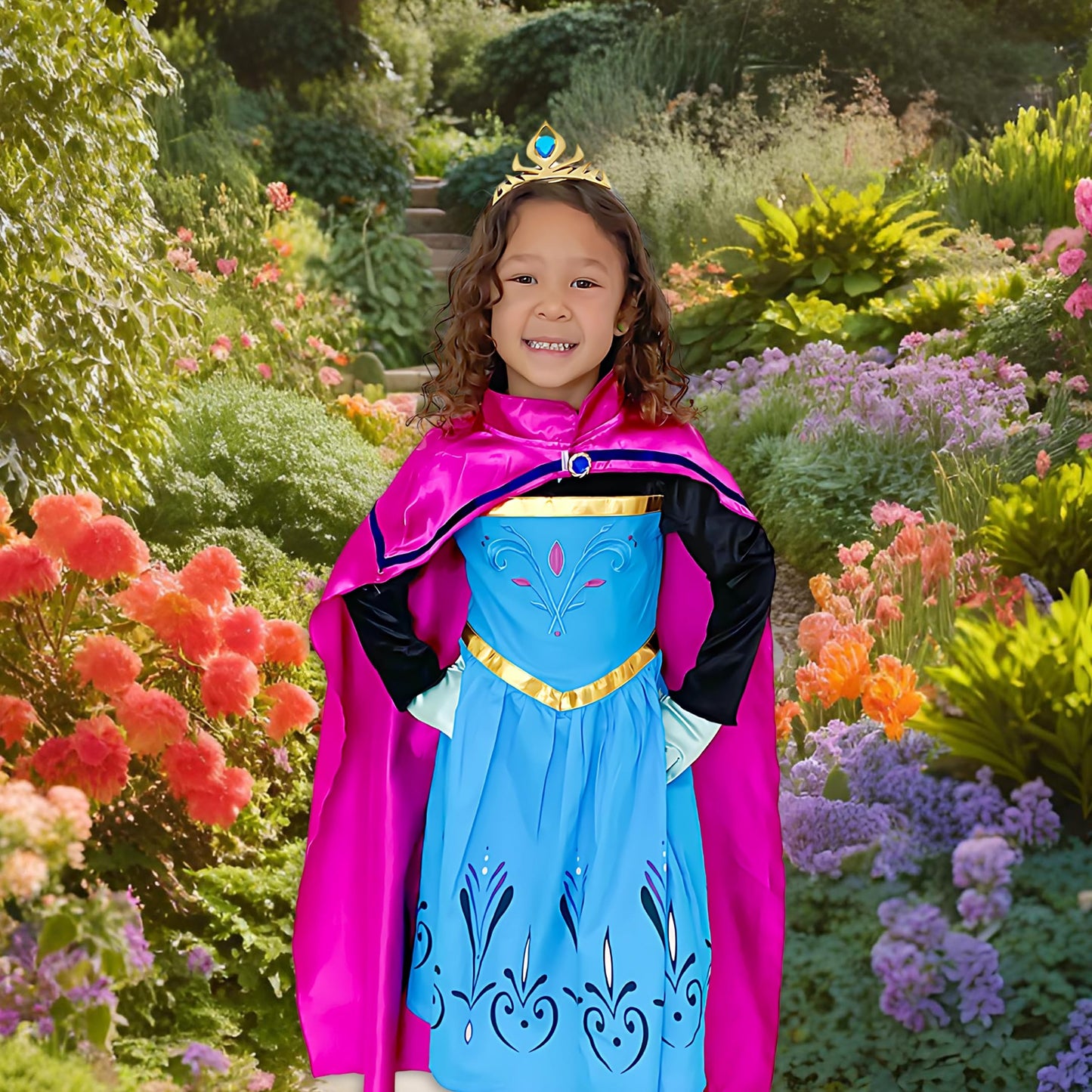 Cokos Box Girls Princess Elsa Coronation Dress Costume Set With Cape Cloak, Gloves, Tiara Crown, Blue, 9 Years