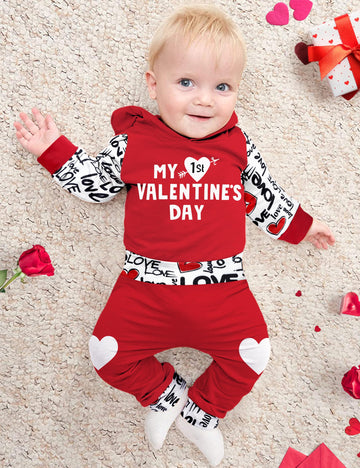 Baby Boy Valentines Day Outfit 6-9 Months My First Valentines Day Baby Boy Outfit Red Hoodie Love Pants Baby Valentines Day Gift