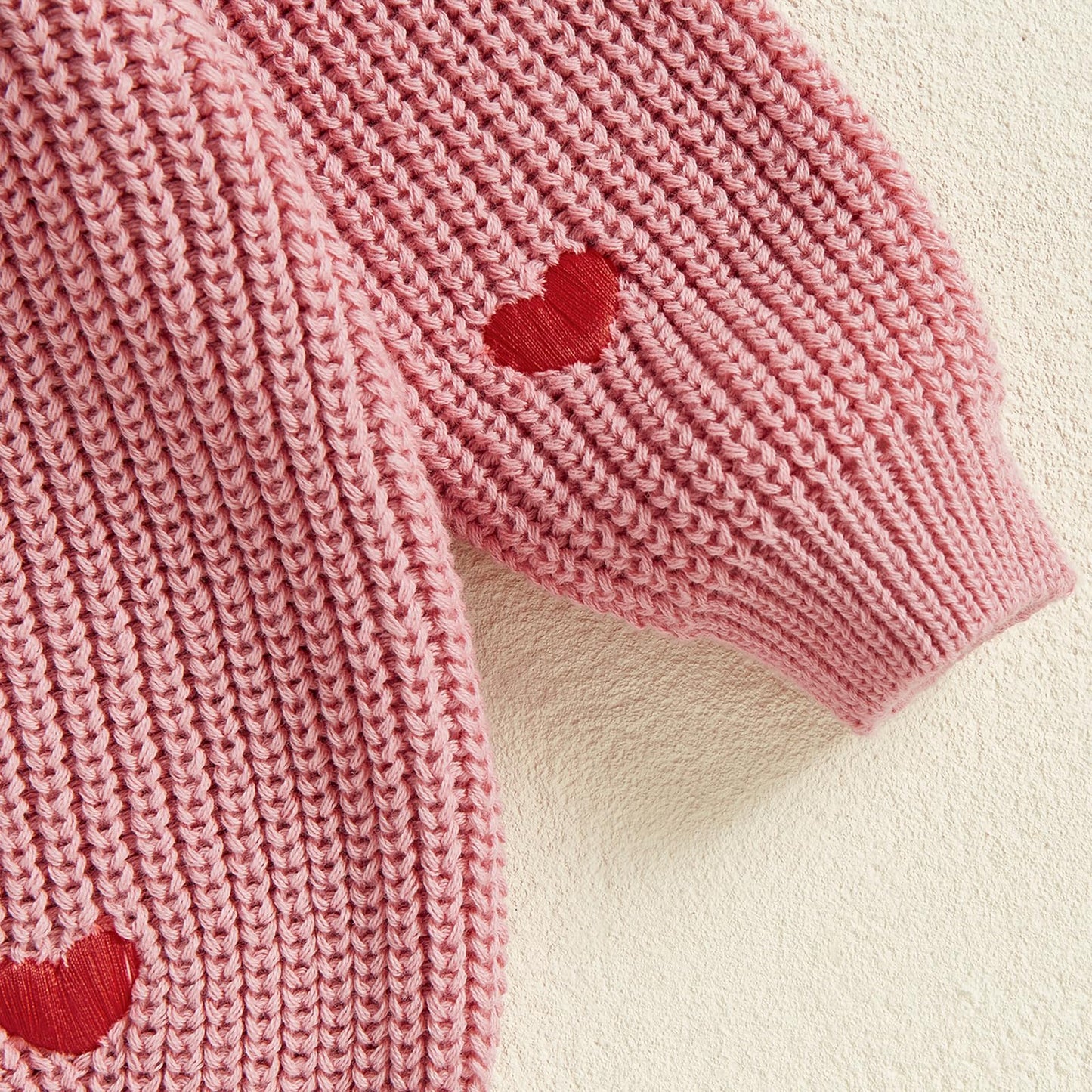 Baby Girl Chunky Knit Sweater Long Sleeve Crewneck Embroidery Sweatshirt Toddler Pullover Tops Warm Clothes (Valentines Day Love